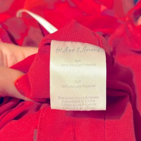 For Love & Lemons Trisha Pink Red Floral Blouson Puff Sleeve Crop Top Size Small - Picture 9 of 9